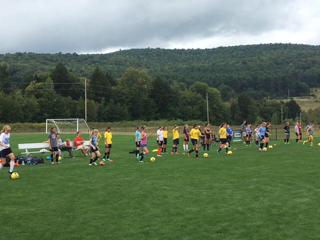 Players line up for the start of Tryouts.