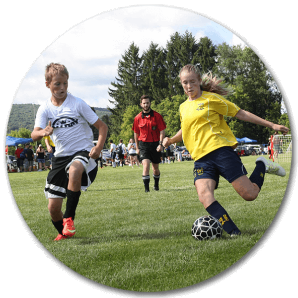 Two players compete for the ball